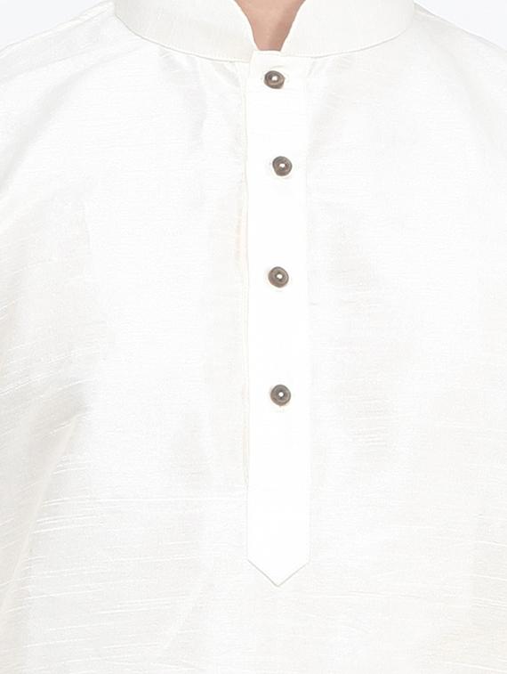white silk blend kurta pyjama set - 15560085 - Standard Image - 3