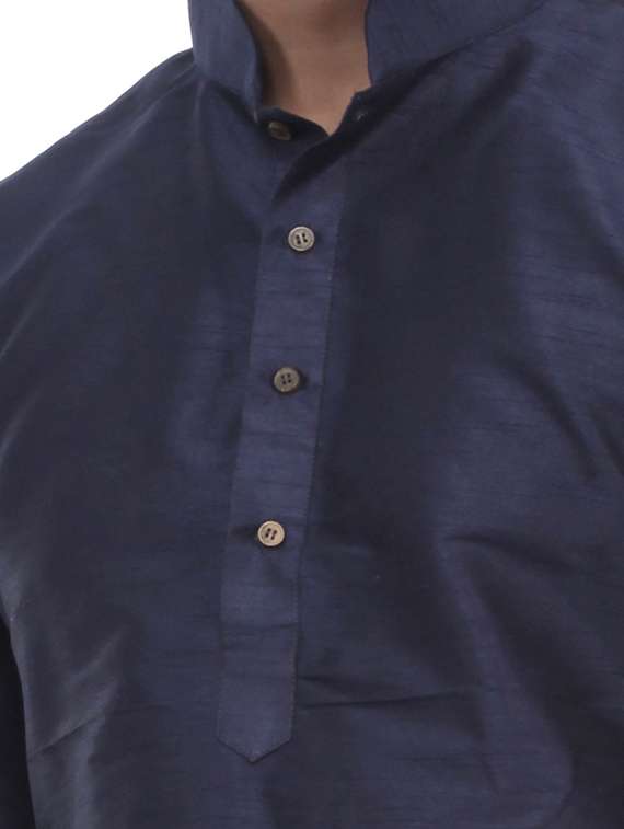 navy blue silk blend kurta pyjama set - 15560086 - Standard Image - 3
