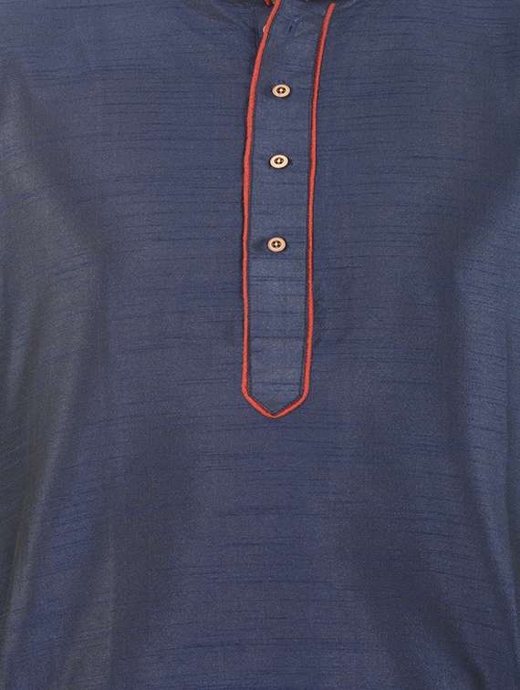 navy blue silk blend kurta pyjama set - 15560107 -  Standard Image - 3