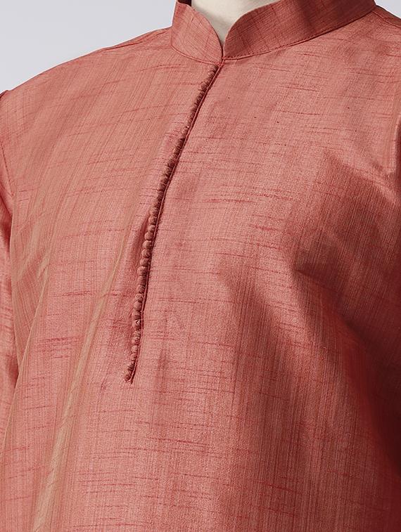 red silk blend kurta pyjama set - 15560119 - Standard Image - 3