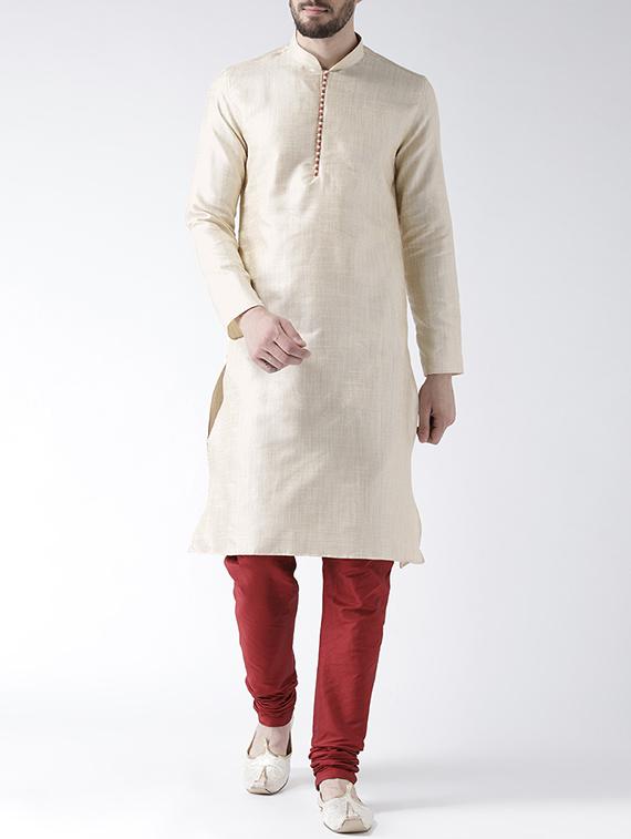 beige silk blend kurta pyjama set - 15560158 - Zoom Image - 0