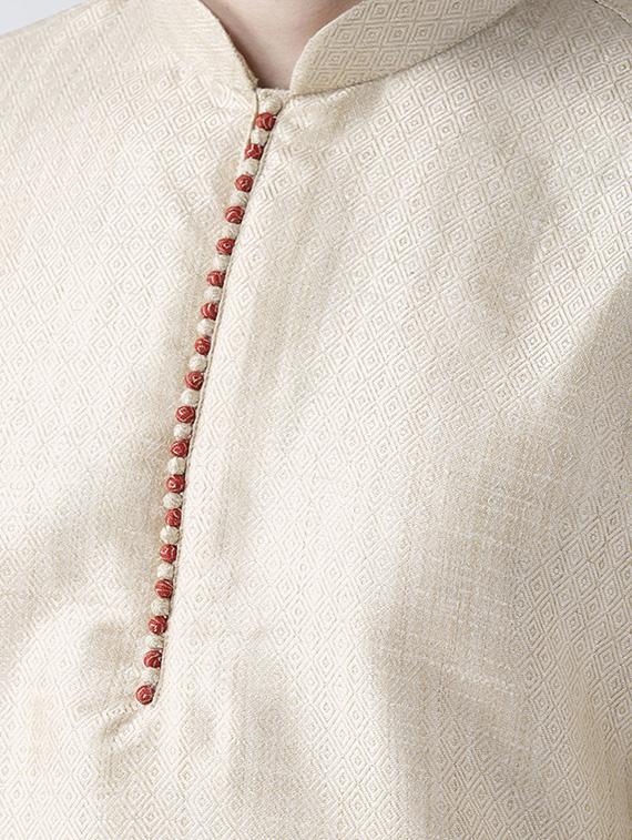 beige silk blend kurta pyjama set - 15560158 - Standard Image - 3