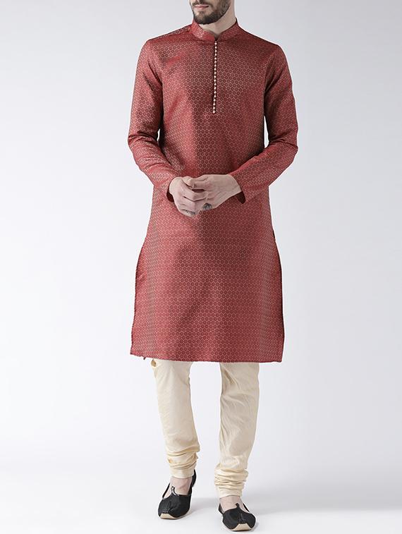 red silk blend kurta pyjama set - 15560160 - Zoom Image - 0
