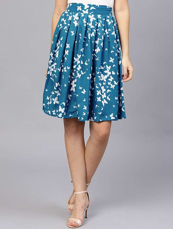 butterfly print box pleated skirt