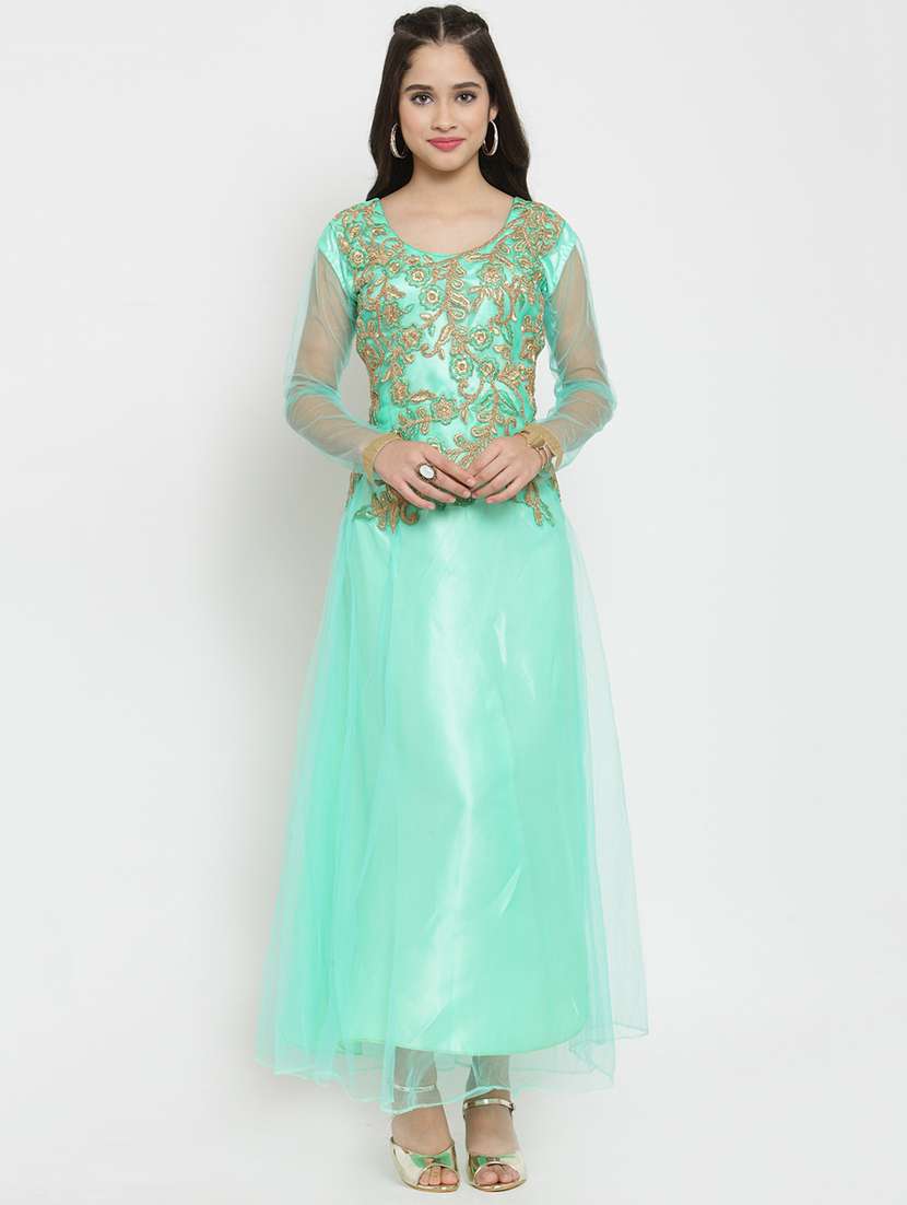 embroidered net a-line gown