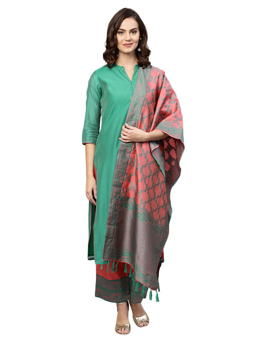 Chanderi self,design stitched palazzo suit