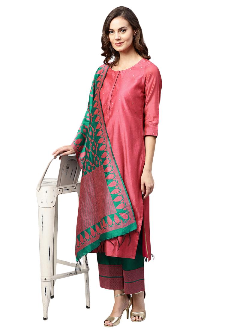 chanderi self-design stitched palazzo suit - 15568073 - Zoom Image - 0