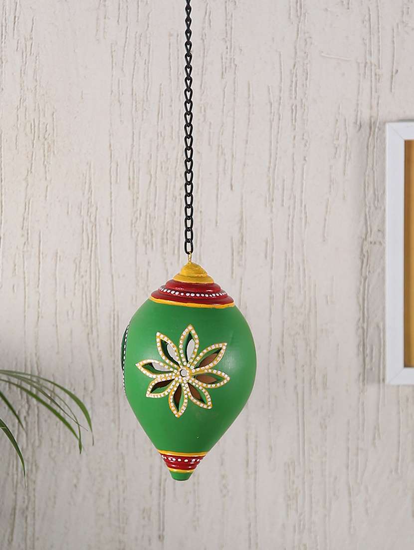 aapno rajasthan green teracotta hanging tealight holder