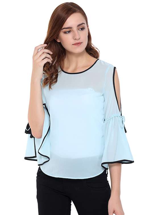 women's ruffle round neck top