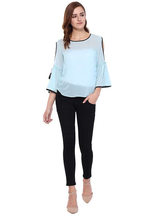 women's ruffle round neck top - 15568202 - Standard Image - 3