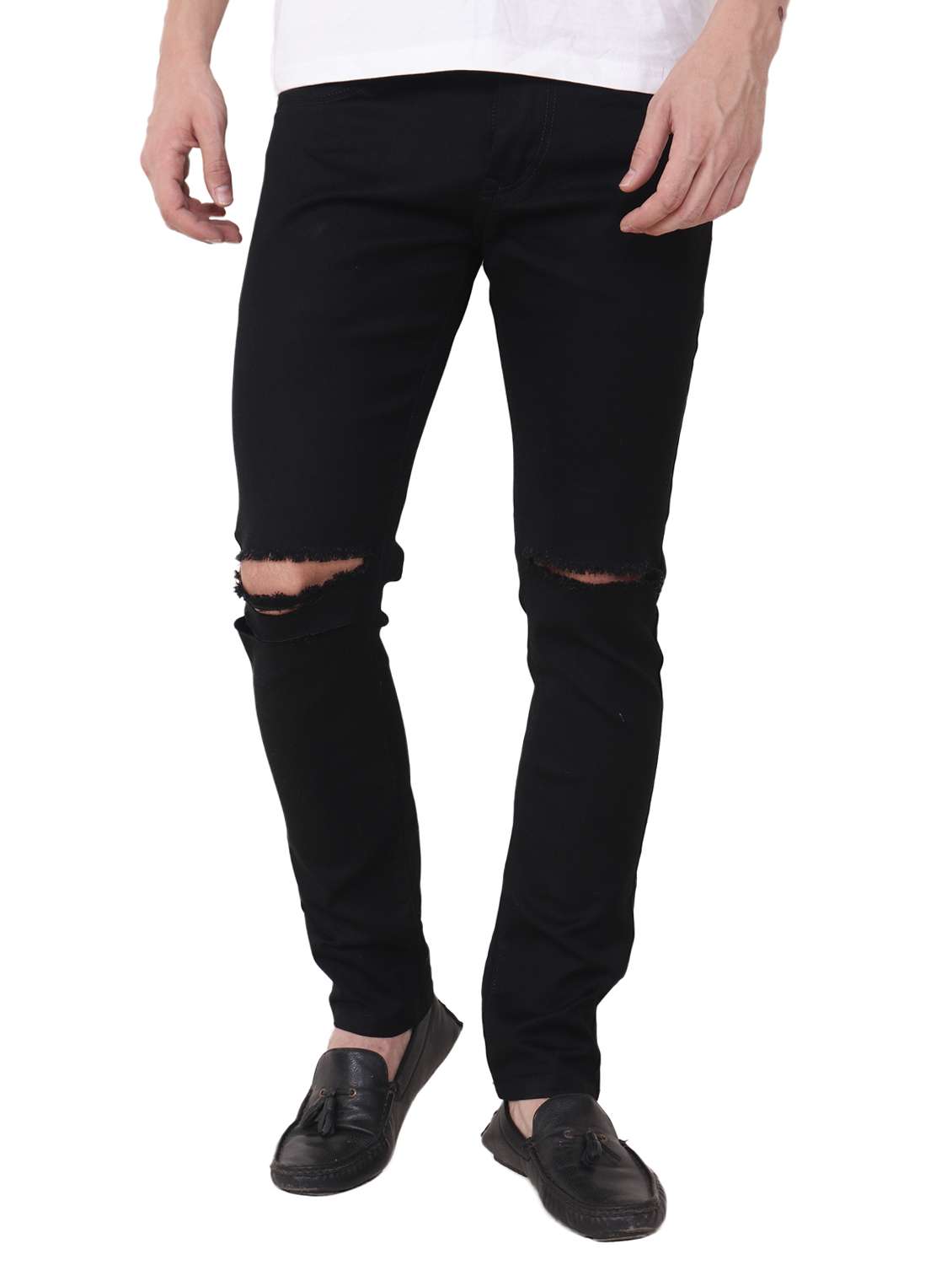 black cotton slash knee jeans