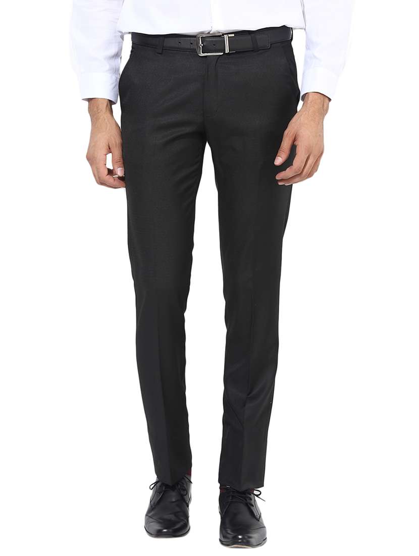 black polyester blend flat front formal trouser
