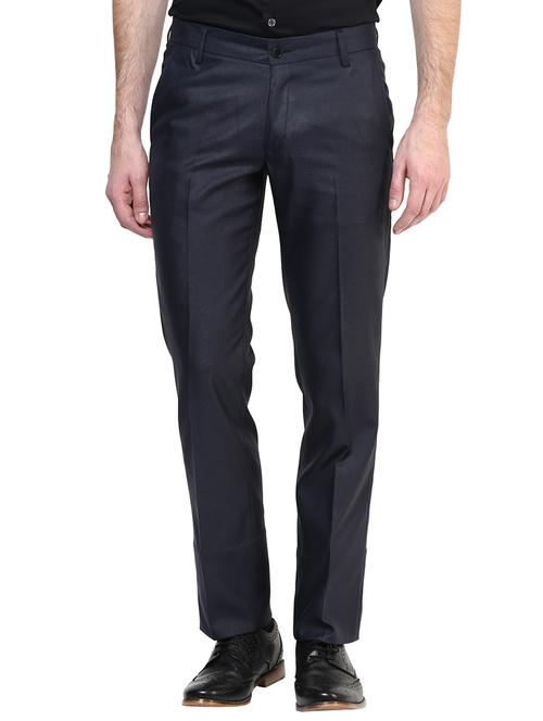 navy blue polyester blend flat front formal trouser - 15569417 -  Standard Image - 0