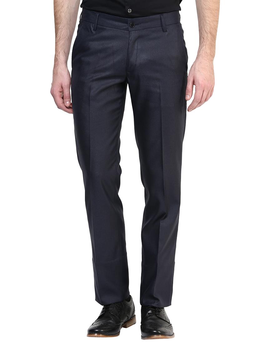 navy blue polyester blend flat front formal trouser