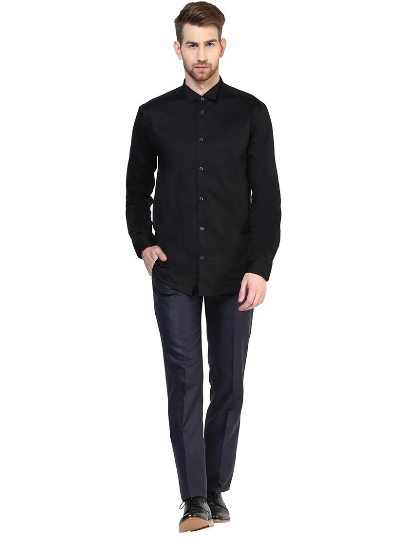 navy blue polyester blend flat front formal trouser - 15569417 - Standard Image - 3