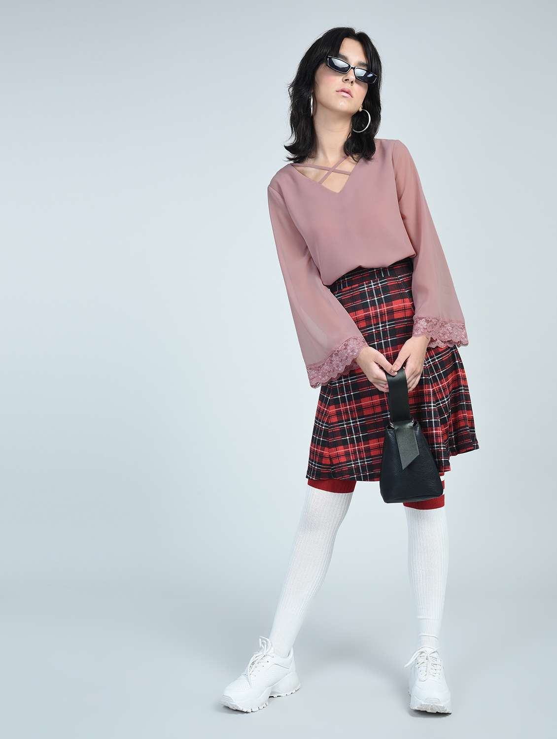 lace bell sleeved criss-cross top