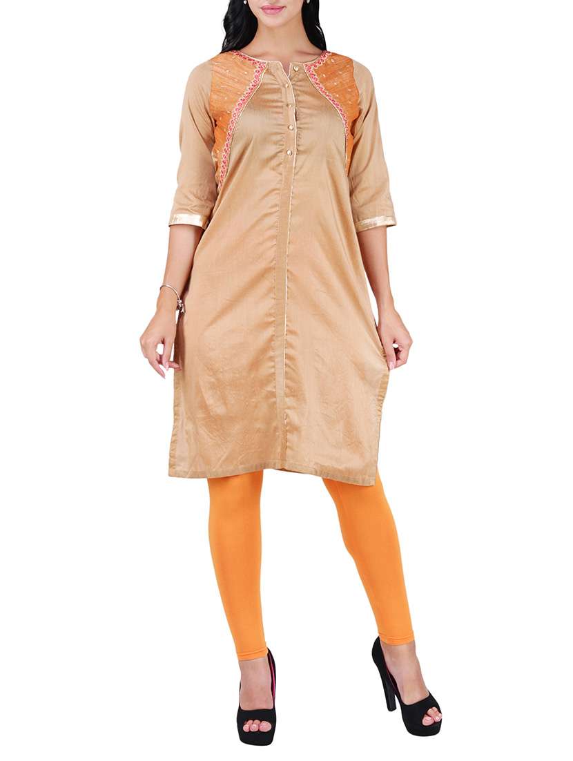 beige raw silk straight kurta