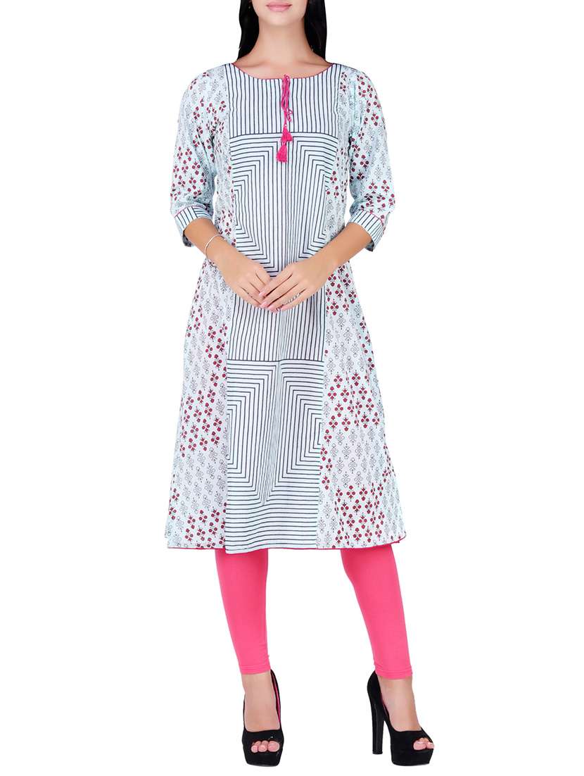 straight printed kurta with tassels