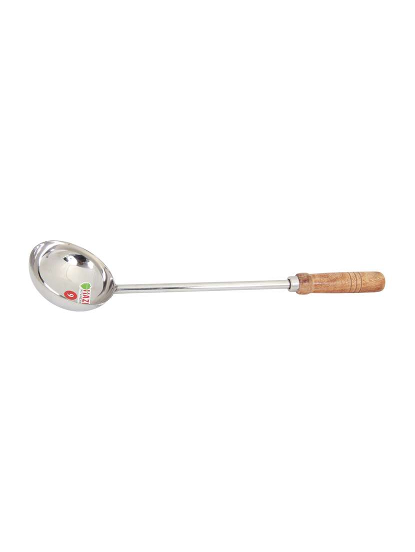 steel tadka pan long wooden handle 49 cm, 250 ml, silver