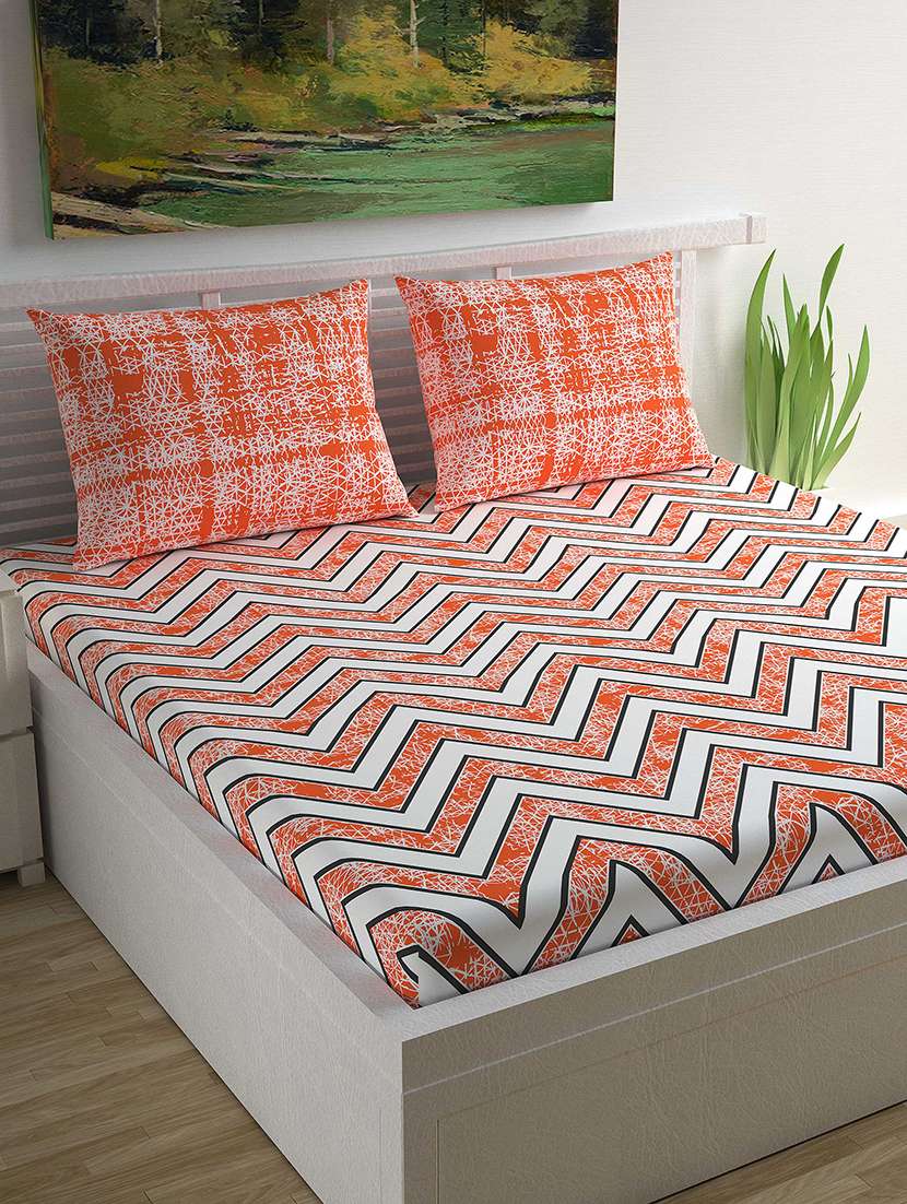 100% cotton floral 144 tc 1 pc double bed sheet with 2 pillow covers