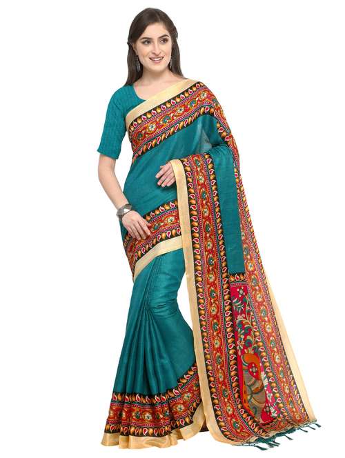 kalamkari printed border saree with blouse - 15576413 - Standard Image - 0