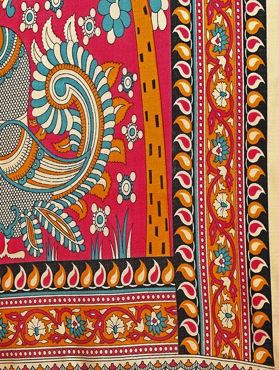 kalamkari printed border saree with blouse - 15576413 - Standard Image - 3