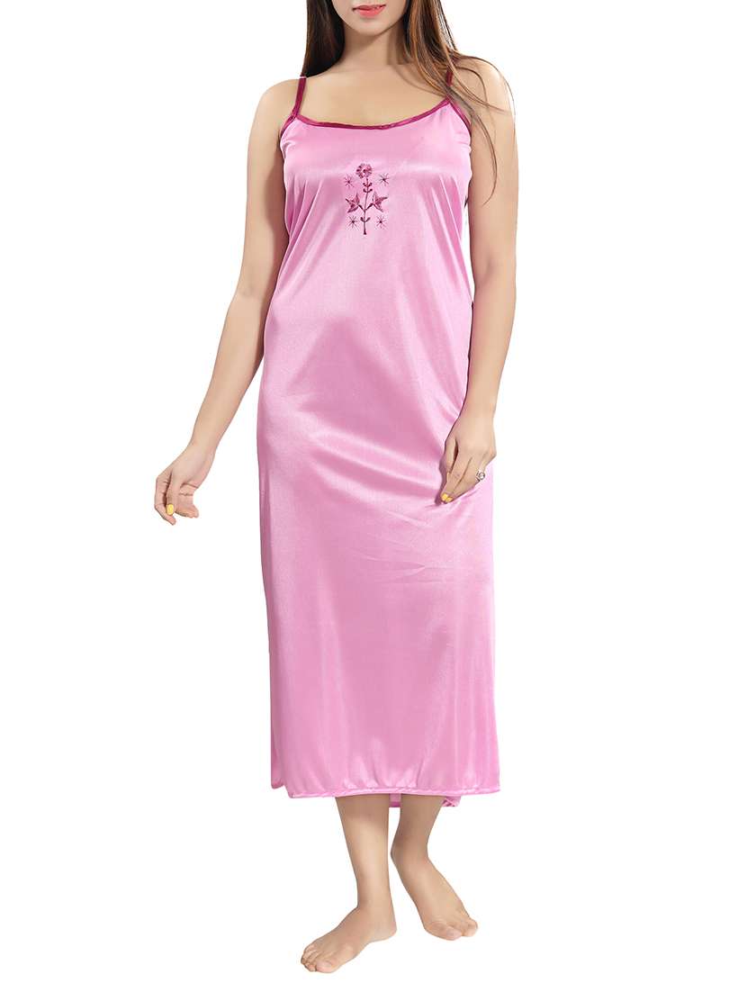 pink solid sleepwear robe and nighty set - 15577631 -  Standard Image - 3