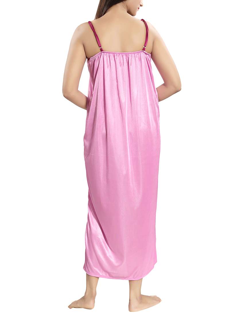 pink solid sleepwear robe and nighty set - 15577631 -  Standard Image - 5