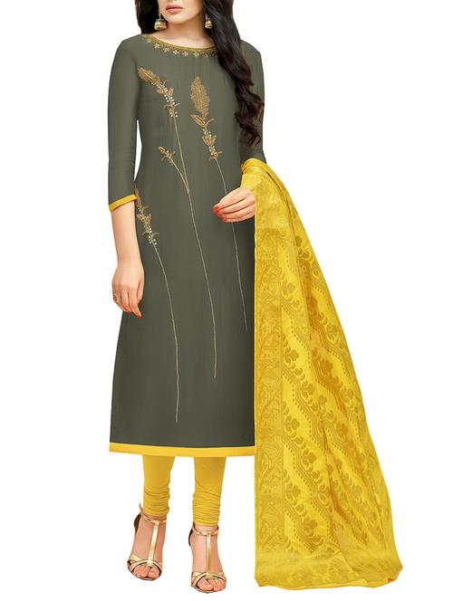embroidered solid churidaar suit - 15578272 - Standard Image - 0