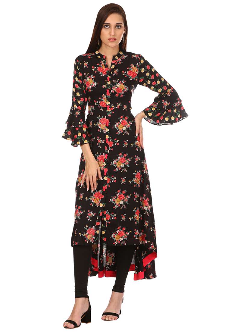 high low floral bell sleeves kurta