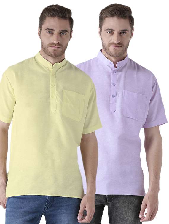 multi colored khadi short kurta (set of 2)