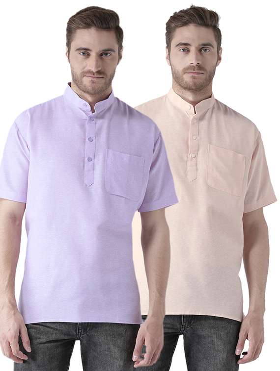 multi colored khadi short kurta (set of 2)