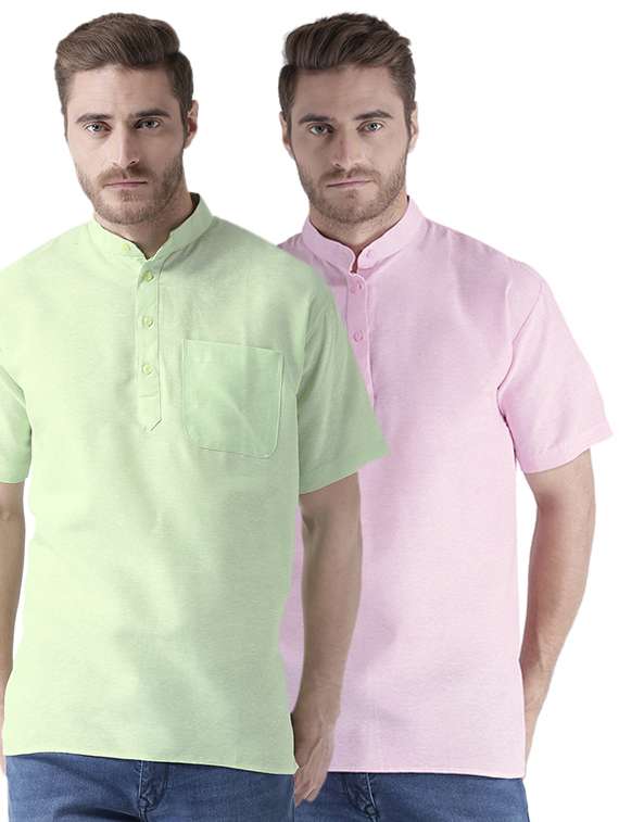 multi colored khadi short kurta (set of 2)