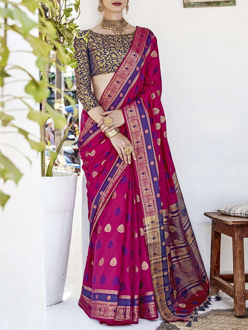 gold zari motif banarasi saree with blouse