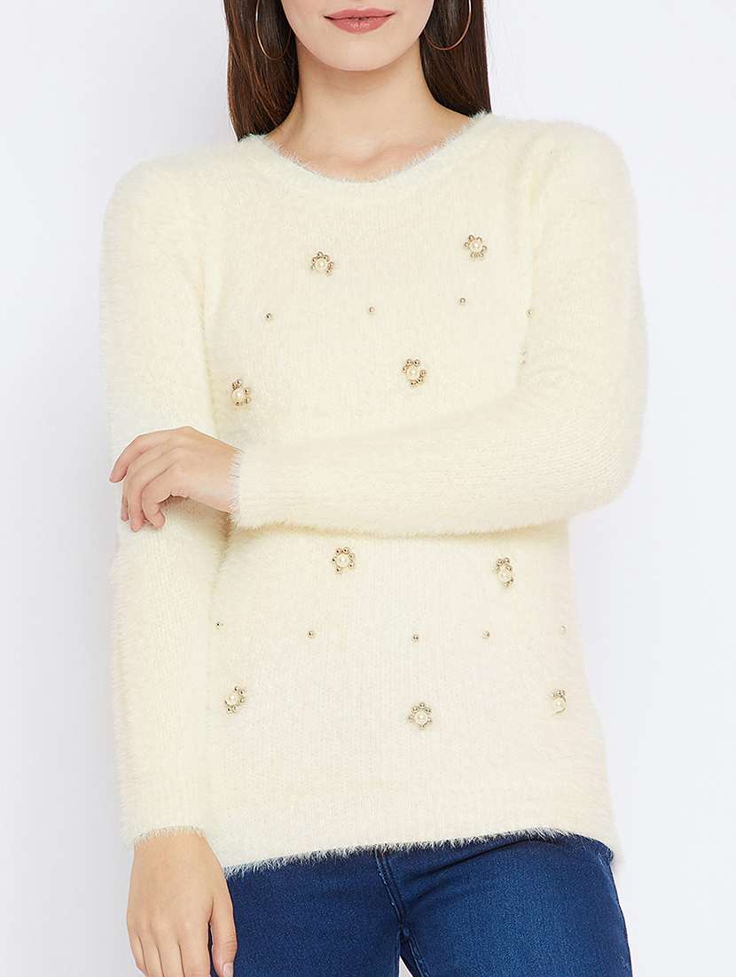 pearl embellished woolen top