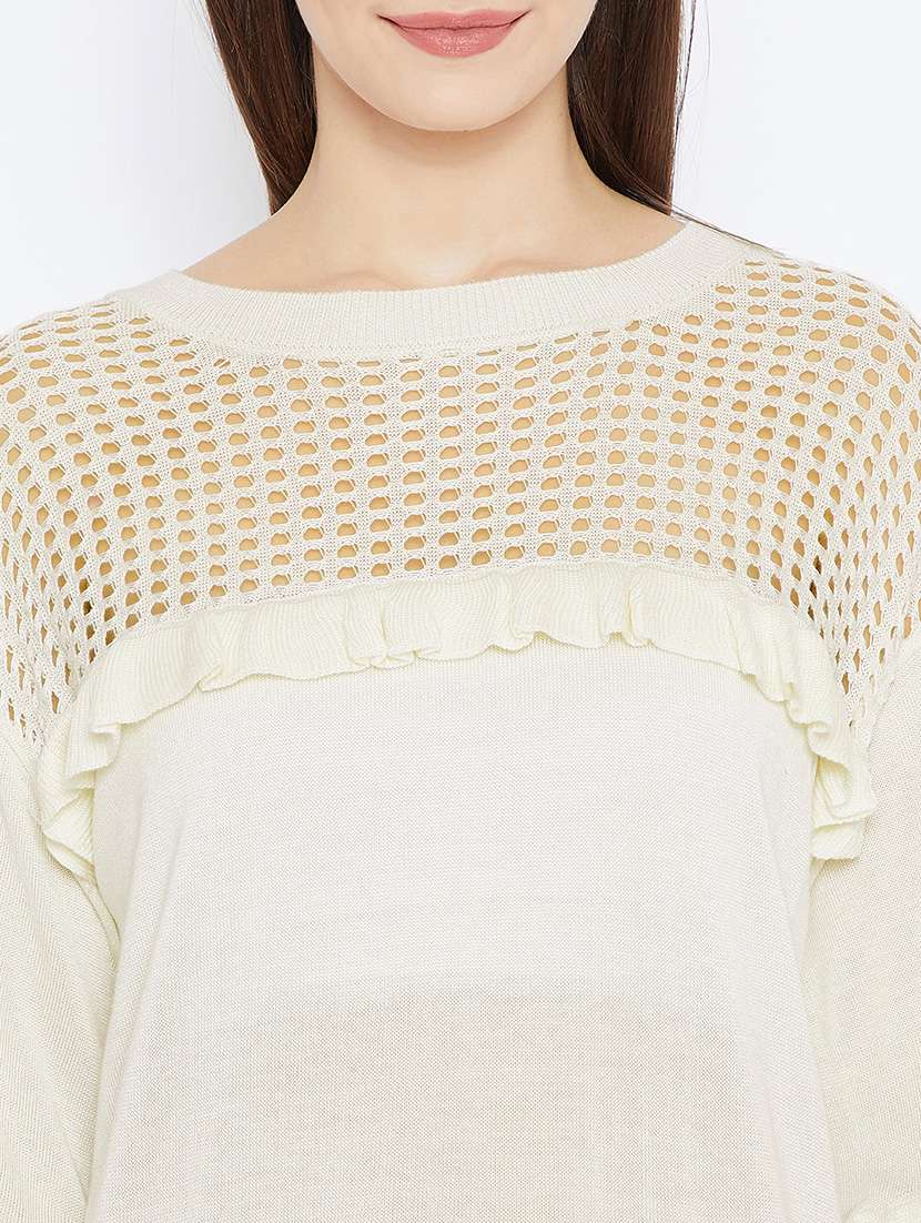 frill detail pointelle knit top - 15581453 -  Standard Image - 3