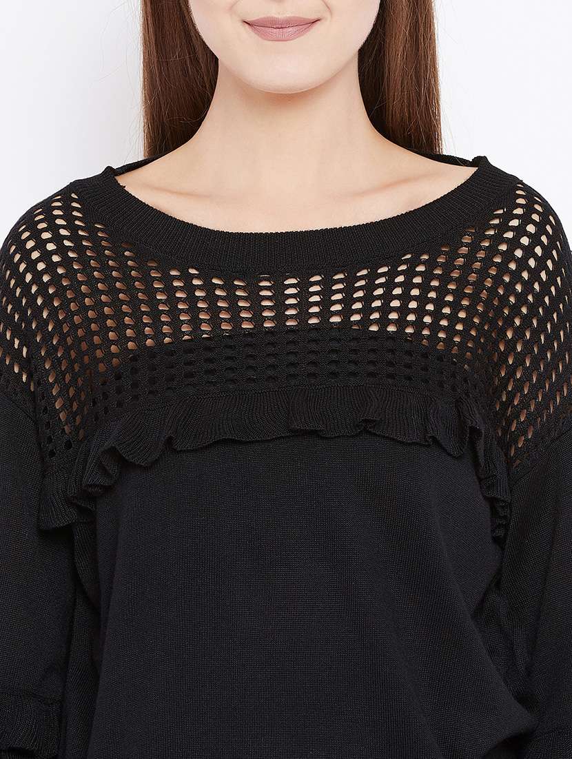 women's black net detailed top  - 15581454 -  Standard Image - 3