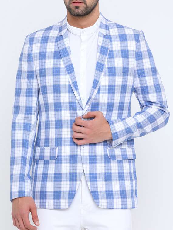blue cotton single breasted casual blazer