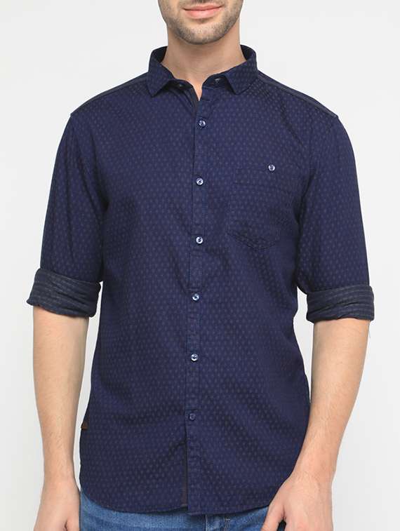 navy blue cotton casual shirt