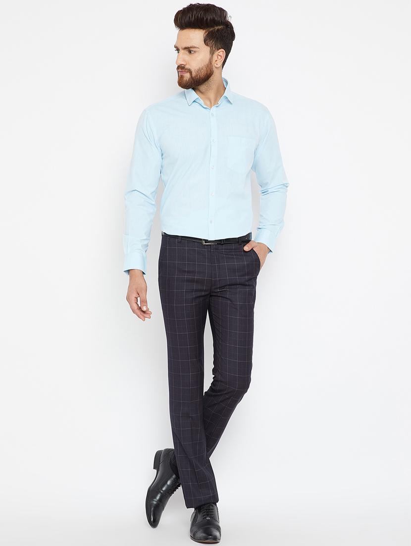 navy blue polyester blend flat front formal trouser - 15583053 - Standard Image - 3