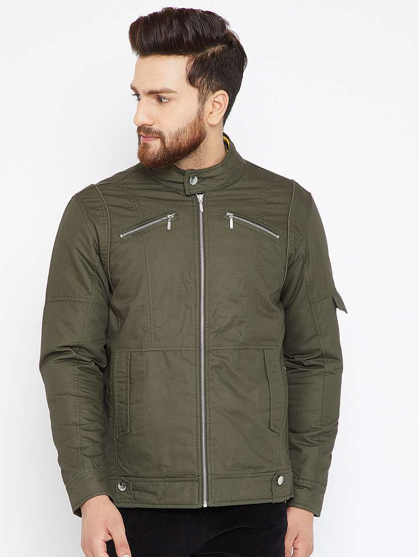 green solid casual jacket