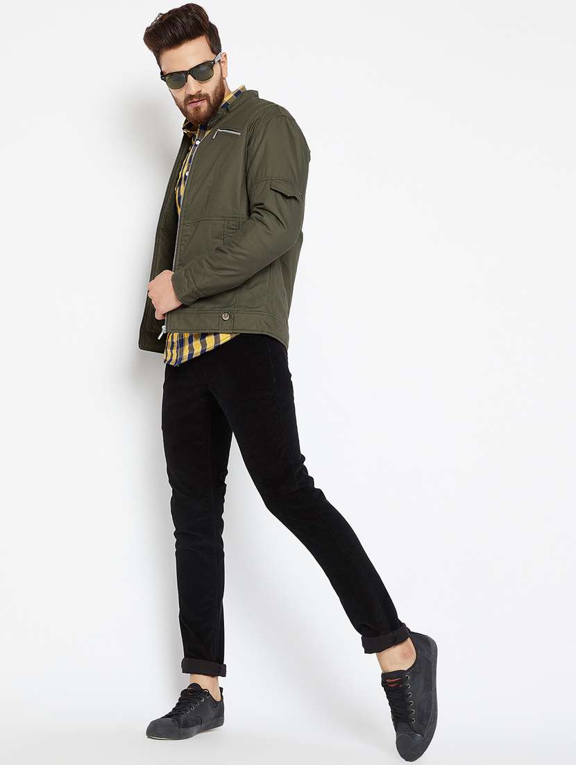 green solid casual jacket - 15583065 -  Standard Image - 3