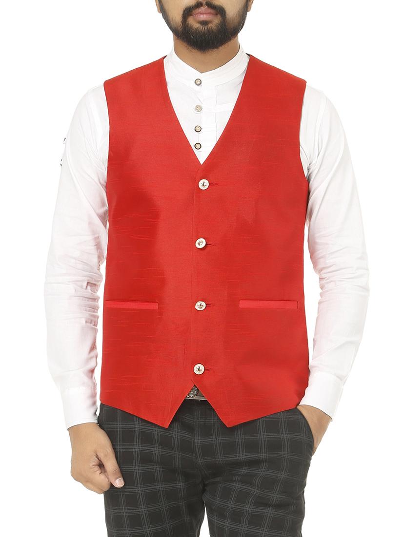 red dupion silk waist coat - 15583985 -  Zoom Image - 0