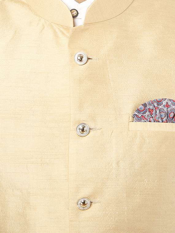 beige silk blend nehru jacket - 15583986 -  Standard Image - 3