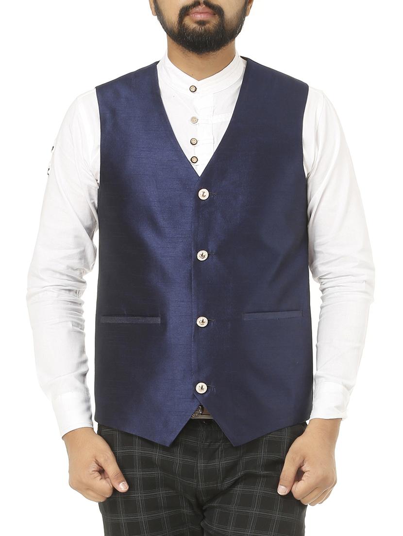 dark blue dupion silk waist coat - 15583988 -  Zoom Image - 0