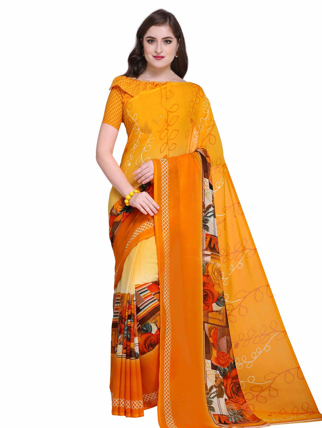 contrast bordered printed saree with blouse - 15589459 - Zoom Image - 0