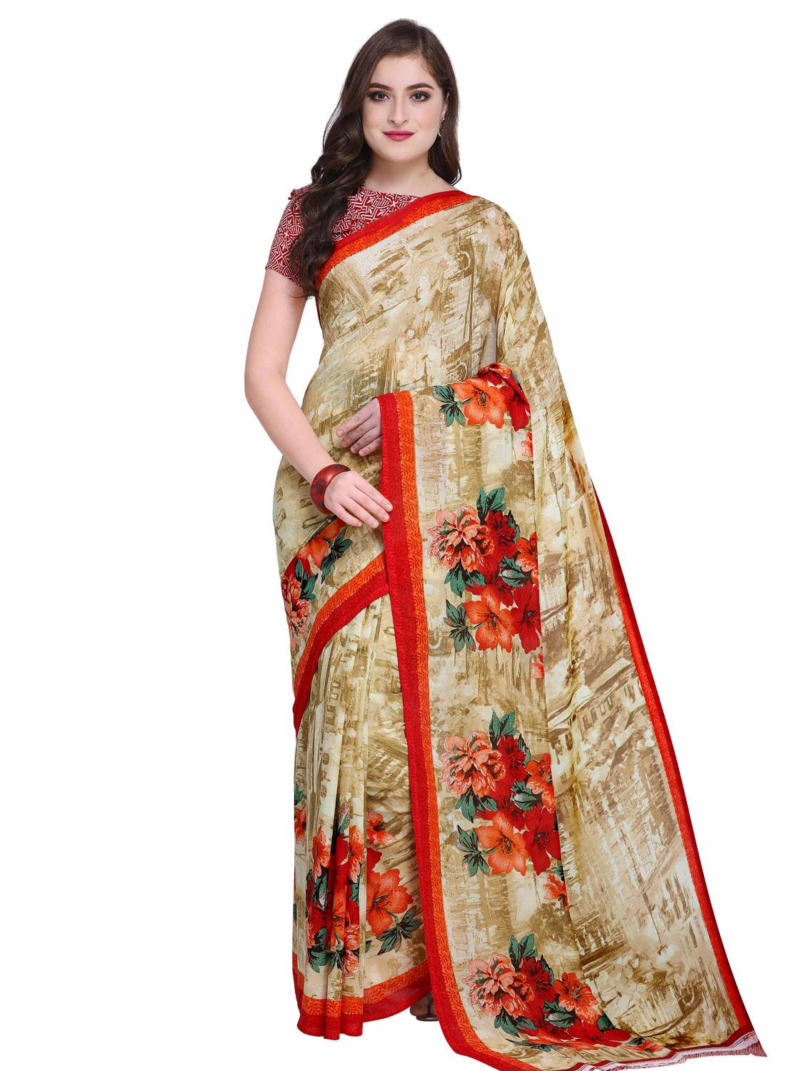 floral printed saree with blouse - 15589465 - Zoom Image - 0