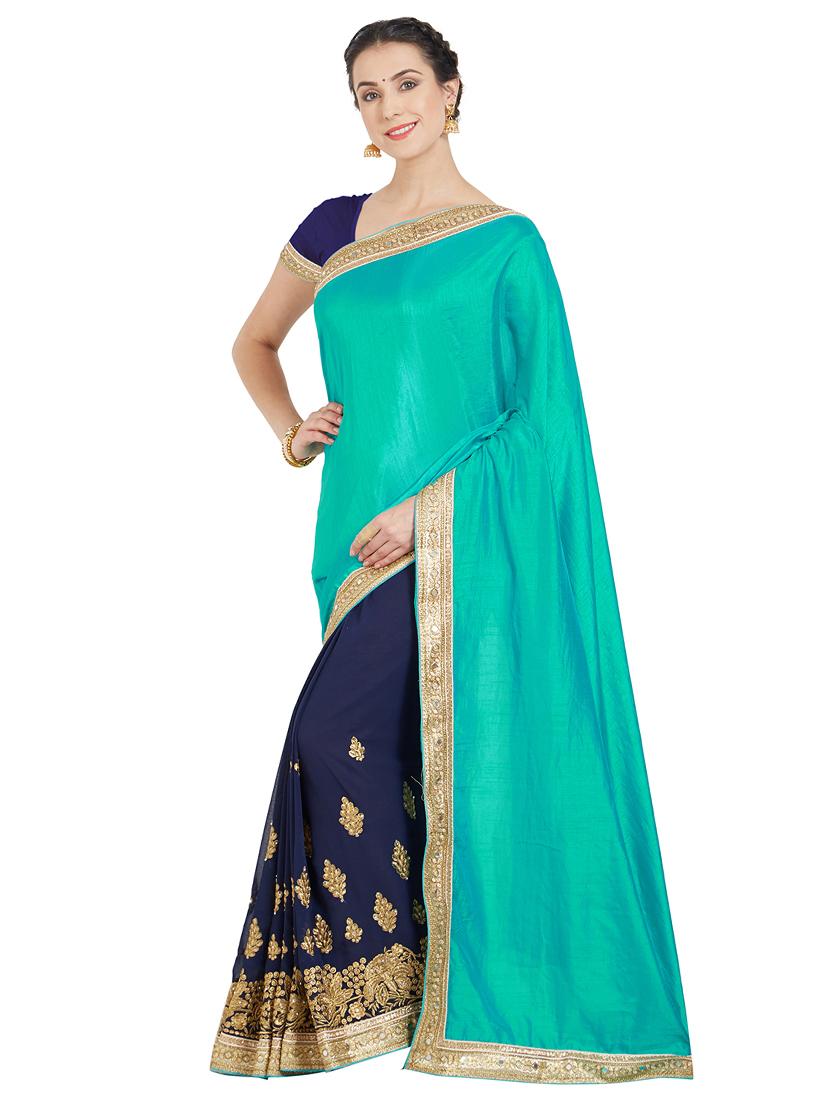 zari embroidered half and half saree with blouse - 15589466 - Zoom Image - 0