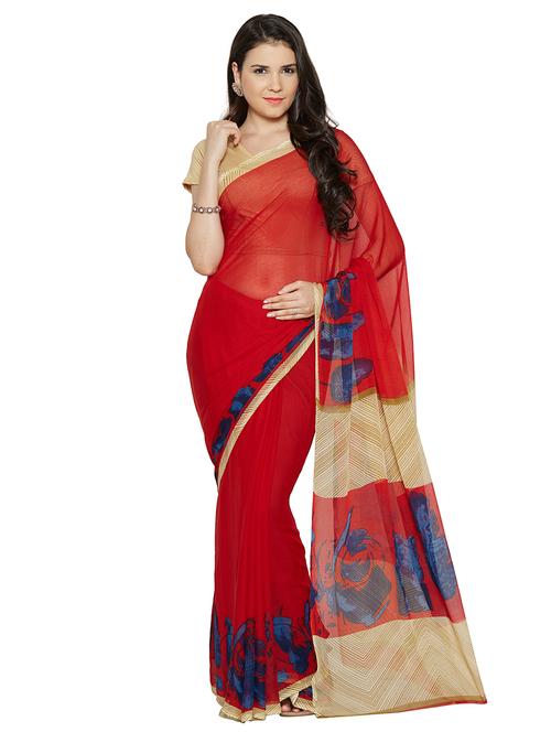 contrast bordered saree with blouse - 15589467 - Standard Image - 0