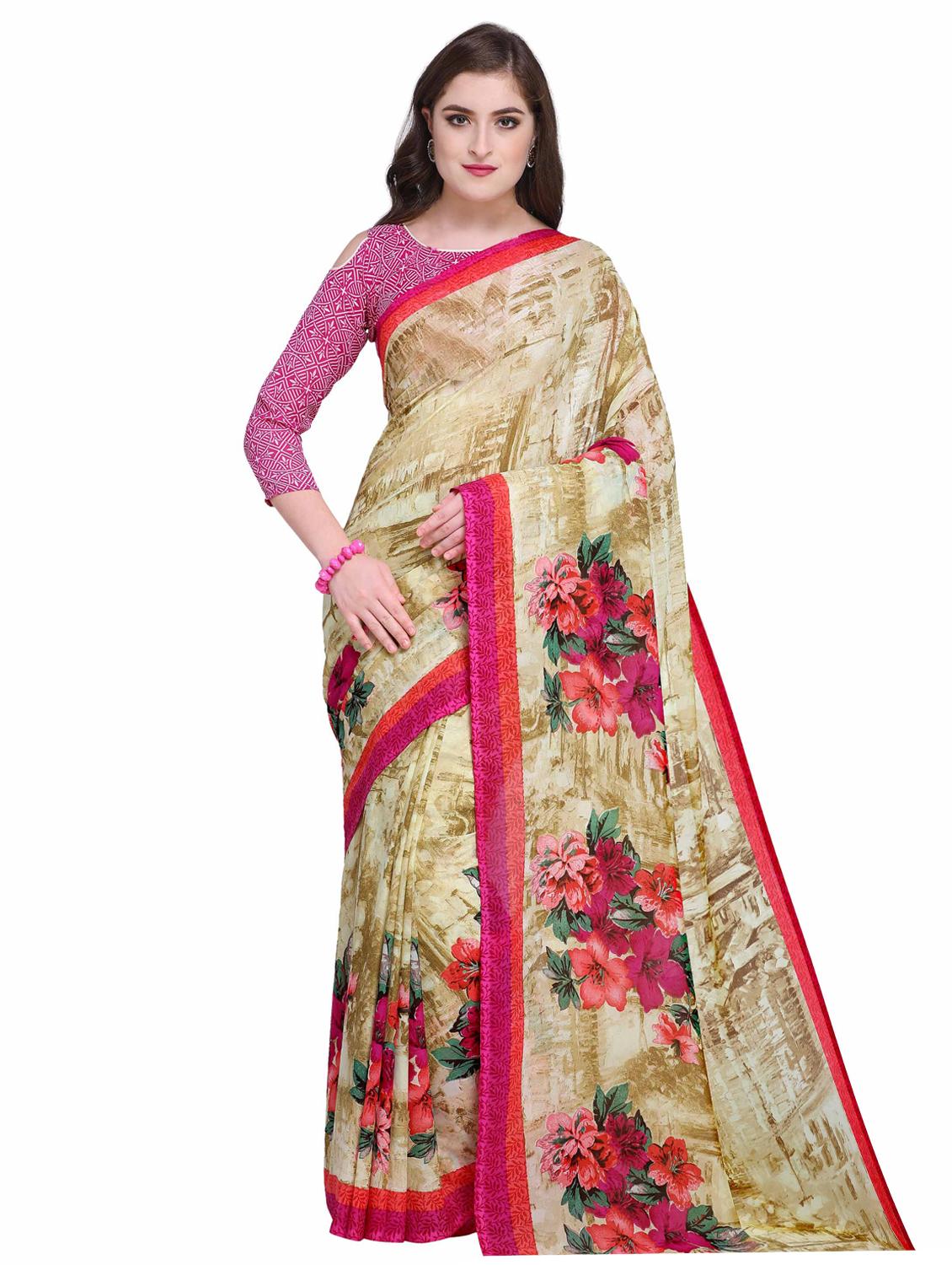 floral printed saree with blouse - 15589468 -  Zoom Image - 0